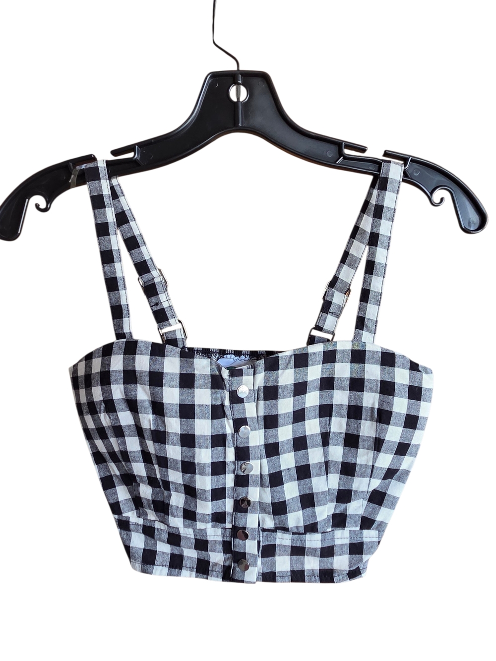 Retro Black & White Gingham Button-Front Crop Top